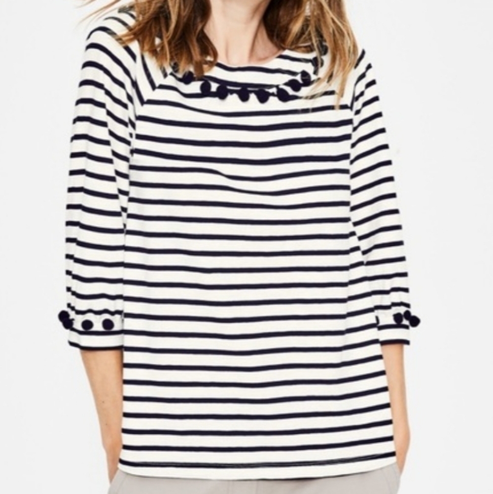 Boden Rosemary Breton Stripe Pom Pom‎ Top